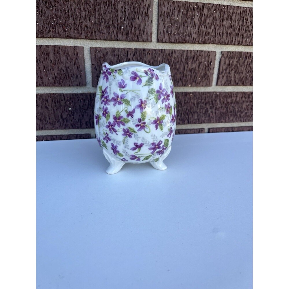 Vintage Inarco Japan Violet Flower Footed Egg Vase